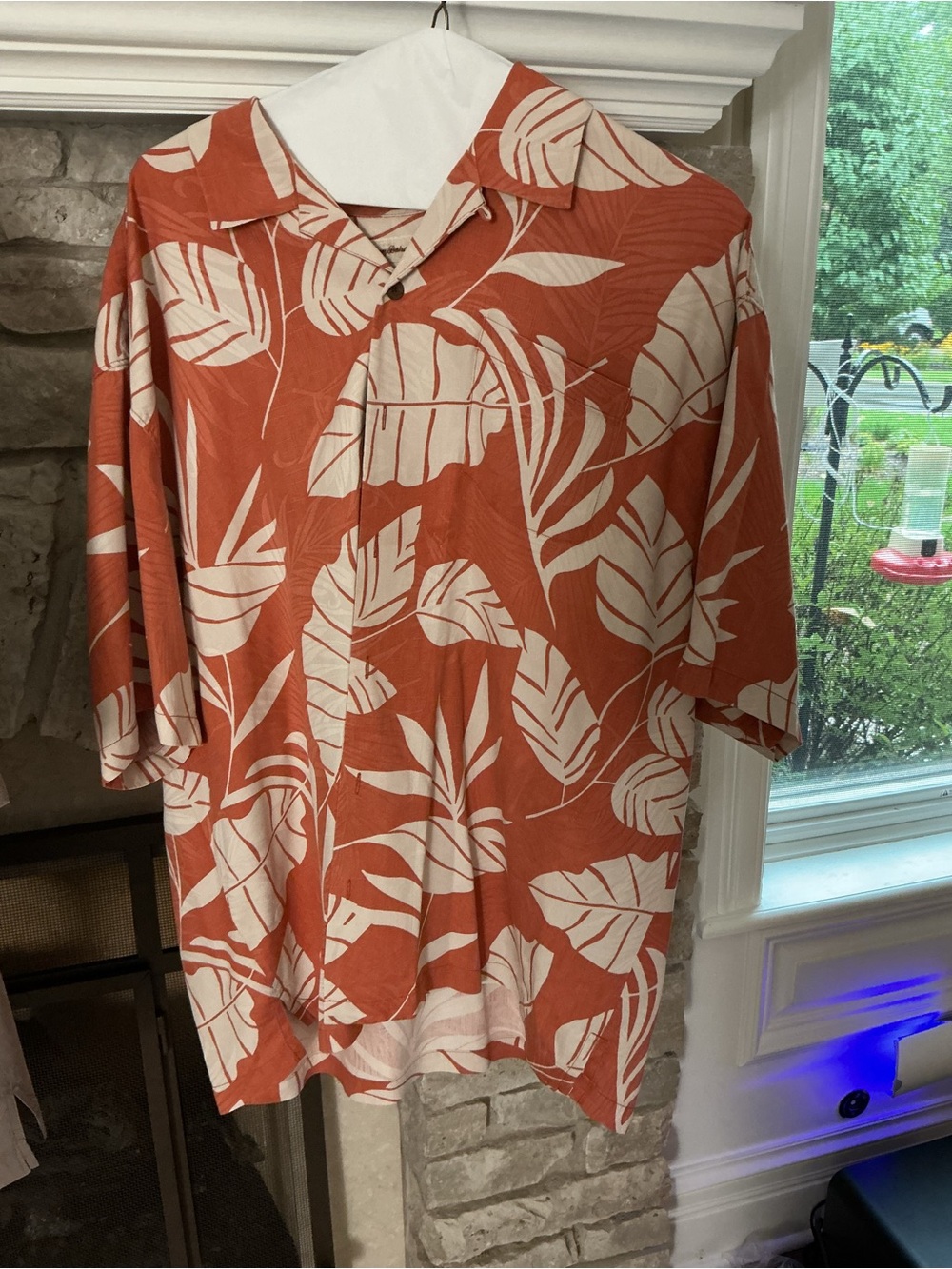 Tommy Bahama Rust Orange and Cream Tropical Print Men's Button-Down silk Shirt